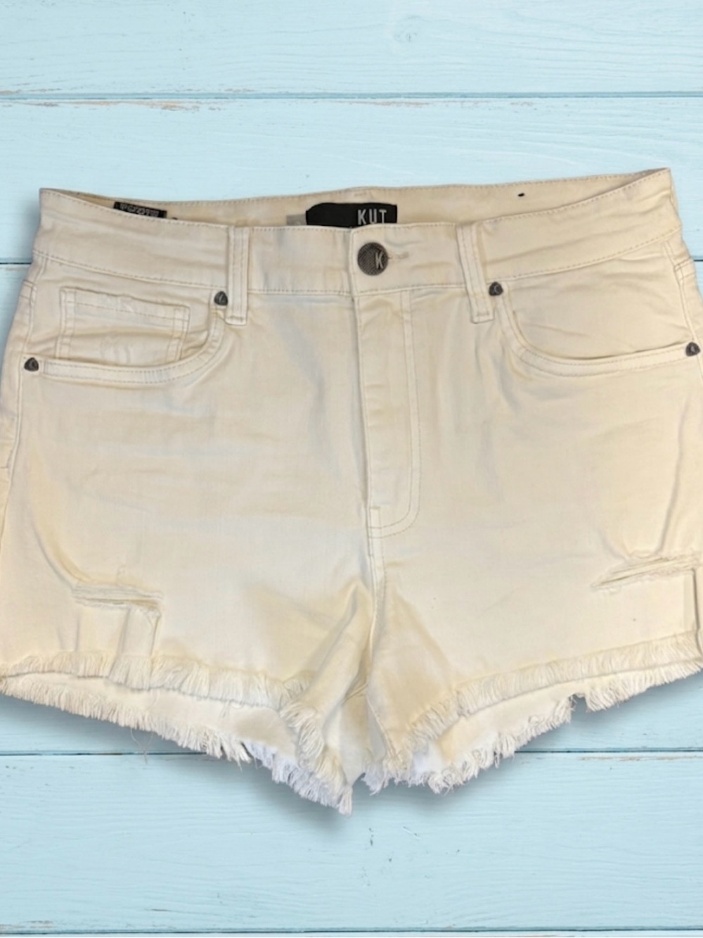 KUT from the Kloth White Frayed Hem Women's Denim Shorts Jane hi rise